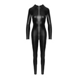 Power Wetlook Catsuit w Front Zipper-F293-BLK-M