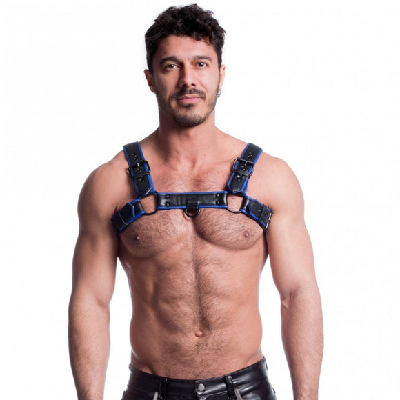 Vegan Bulldog Harness Black and Blue-SF-23389-BLK/BLU-L/XL