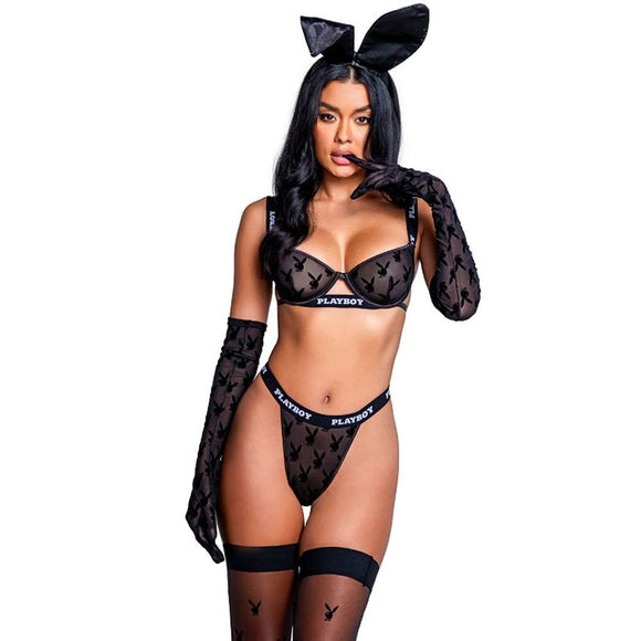 Playboy Noir Lingerie 2 Pc Set Black-PBLI112-BLK-XS
