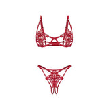 Luise Sublim 2 Pc Bra Panty Crotchless Set Red-9381-RED-S/M