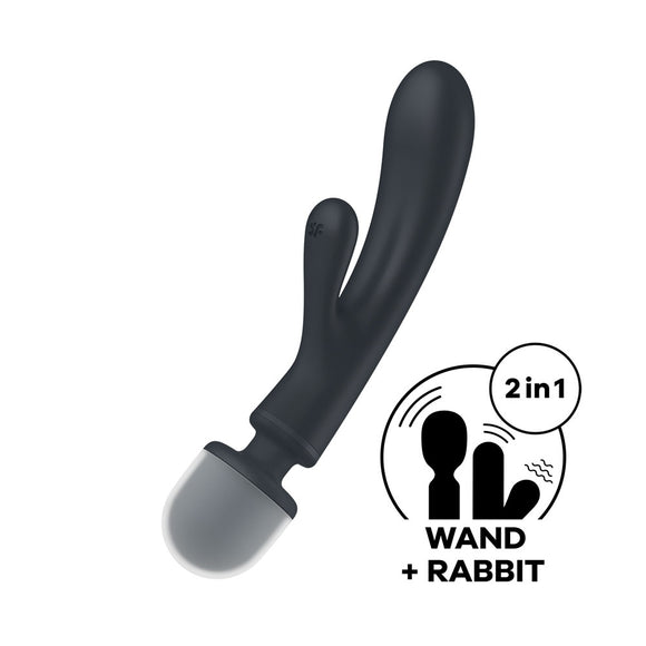 Satisfyer Triple Lover - Grey USB Rechargeable Rabbit Vibrator and Massage Wand-4018201