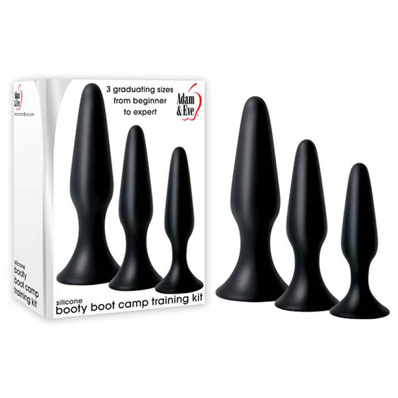 Adam & Eve Silicone Booty Boot Camp Training Kit - Black Butt Plugs - Set of 3 Sizes-401M 0000