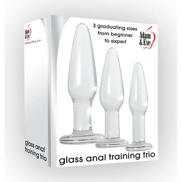 Adam & Eve Glass Anal Training Trio - Clear Glass Butt Plugs - Set of 3 Sizes-896F 2400