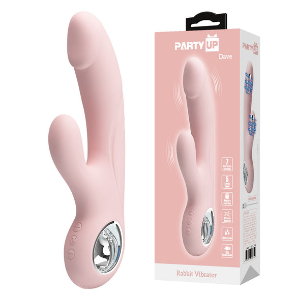 Party Up DAVE Rabbit Vibe - Pink - Pink 19 cm USB Rechargeable Rabbit Vibrator-BI-014513-1-PU