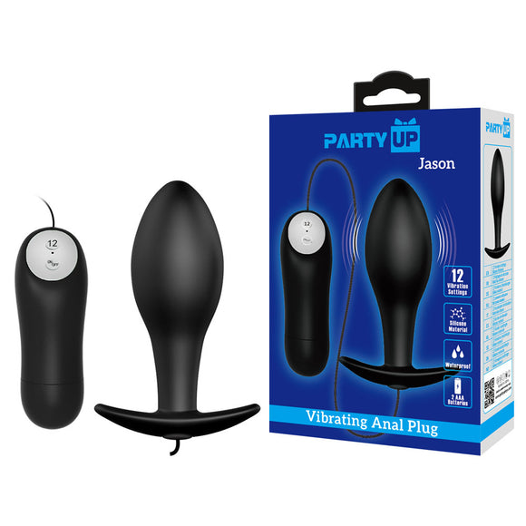 Party Up JASON Vibrating Anal Plug - Black 8.5 cm Vibrating Butt Plug with Remote-BI-040038-PU