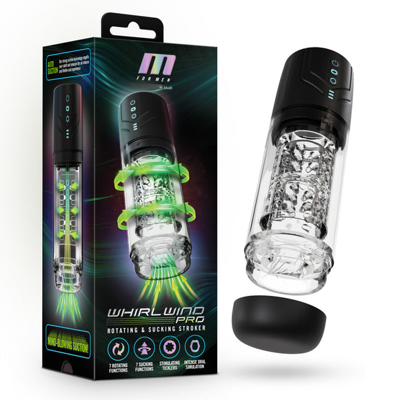 M For Men - Whirlwind Pro - Clear USB Rechargeable Rotating & Sucking Auto Stroker-BL-87605