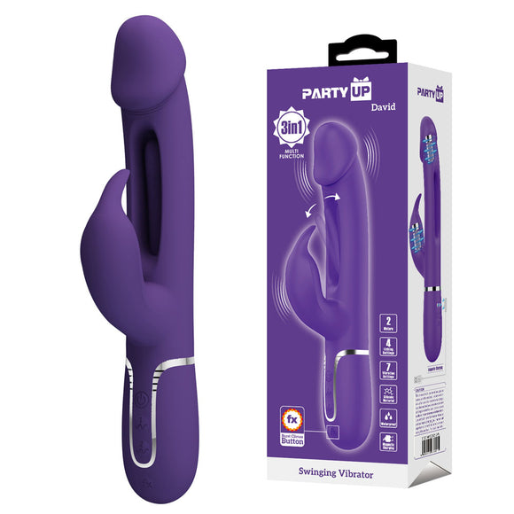 Party Up DAVID Swinging Vibe - Purple - Purple 23.2 cm USB Rechargeable Rabbit Vibrator with Flicking Arm-BW-500025-2-PU