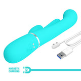 Party Up ANDY Multi Function Vibrator - Teal - Teal 22.2 cm USB Rechargeable Rabbit Vibrator with Flicking and Thumping Tip-BW-500041-1-PU