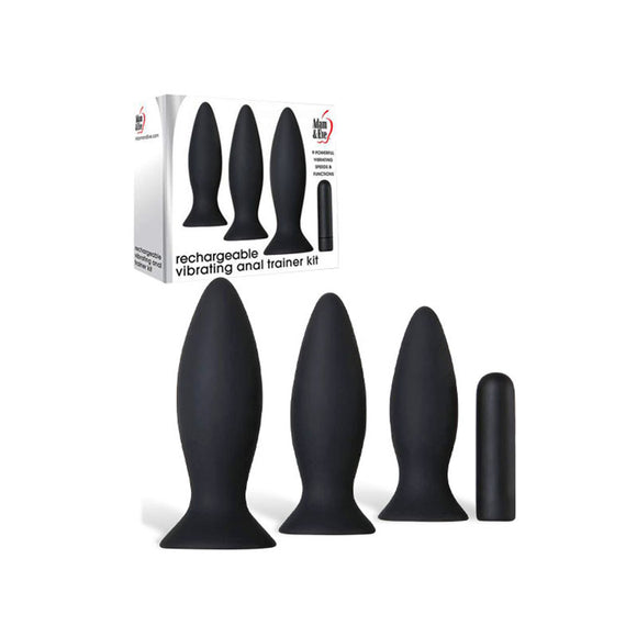 Adam & Eve Rechargeable Vibrating Anal Trainer Kit - Black Butt Plugs with USB Rechargeable Bullet-C278 8000
