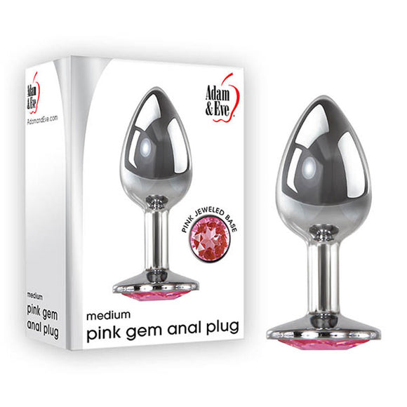 Adam & Eve Pink Gem Anal Plug - Medium - Silver Medium 8.2 cm Metal Butt Plug with Pink Gem-C656 6268