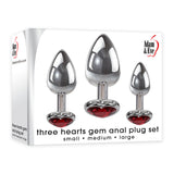 Adam & Eve Three Hearts Gem Anal Plug Set - Metallic Butt Plugs with Gem Bases - Set of 3 Sizes-D724 8500