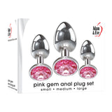 Adam & Eve Pink Gem Anal Plug Set - Metallic Butt Plugs with Gems - Set of 3 Sizes