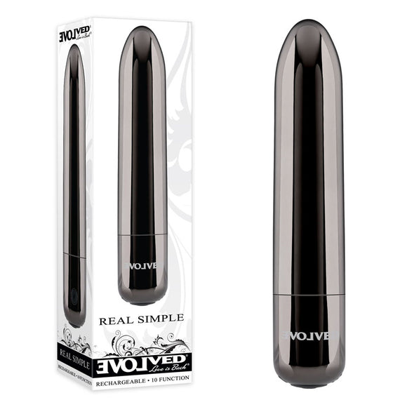 Evolved REAL SIMPLE - Black Chrome 10 cm USB Rechargeable Bullet-EN-RS-1249-2