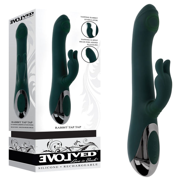 Evolved RABBIT TAP TAP - Green 25 cm USB Rechargeable Rabbit Vibrator with Tapping Tip-EN-RS-5643-2
