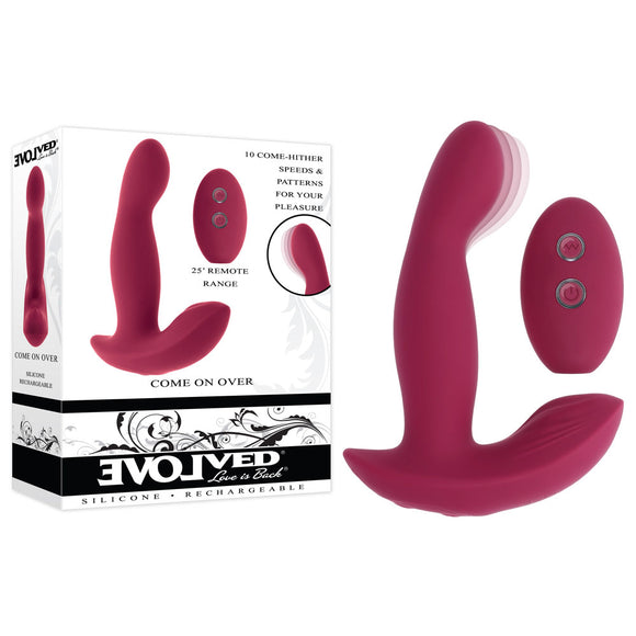 Evolved COME ON OVER - Burgundy Red 15.9 cm USB Rechargeable Vibrator with Wireless Remote-EN-RS-5810-2