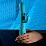 Evolved BUNNY HOP - Teal 25.1 cm USB Rechargeable Thrusting Rabbit Vibrator with Suction Base-EN-RS-6008-2