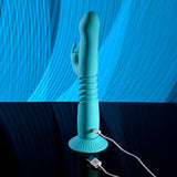 Evolved BUNNY HOP - Teal 25.1 cm USB Rechargeable Thrusting Rabbit Vibrator with Suction Base-EN-RS-6008-2