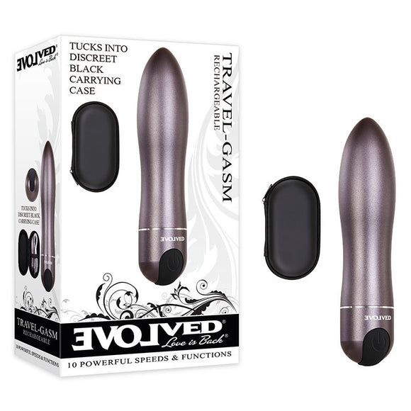 Evolved Travel-Gasm - Gray 9 cm USB Rechargeable Bullet with Travel Case-EN-RS-7693-2