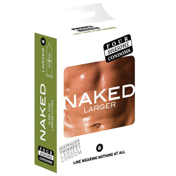 Four Seasons Naked Larger Fitting Condoms - Naked Larger Fitting Lubricated Condoms - 6 Pack-FOR075