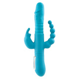 Adam & Eve THRUSTING TRIPLE JOY RABBIT - Teal 25.4 cm USB Rechargeable Rabbit Vibrator with Anal Probe-G117 4600