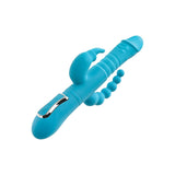 Adam & Eve THRUSTING TRIPLE JOY RABBIT - Teal 25.4 cm USB Rechargeable Rabbit Vibrator with Anal Probe-G117 4600