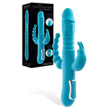 Adam & Eve THRUSTING TRIPLE JOY RABBIT - Teal 25.4 cm USB Rechargeable Rabbit Vibrator with Anal Probe-G117 4600