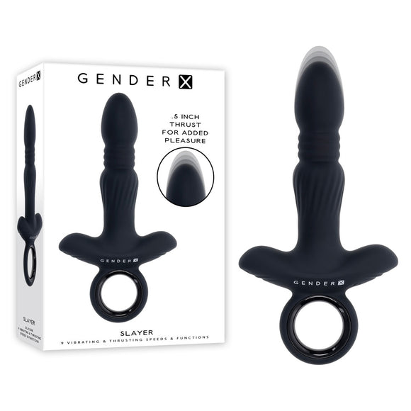Gender X SLAYER - Black 20 cm USB Rechargeable Thrusting Vibrating Butt Plug-GX-RS-4103-2