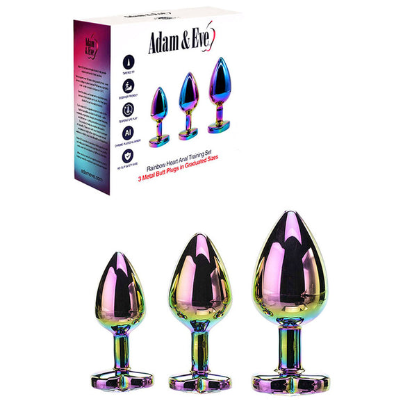 Adam & Eve RAINBOW HEART GEM ANAL TRAINING SET - Multicoloured Metal Anal Plugs with Gem Bases - Set of 3 Sizes-I480 9000