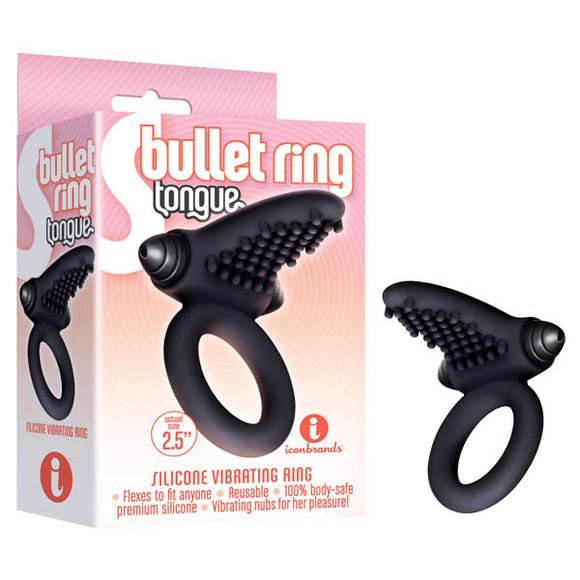 S-Bullet Ring - Tongue - Black Vibrating Cock Ring-IC2605-2