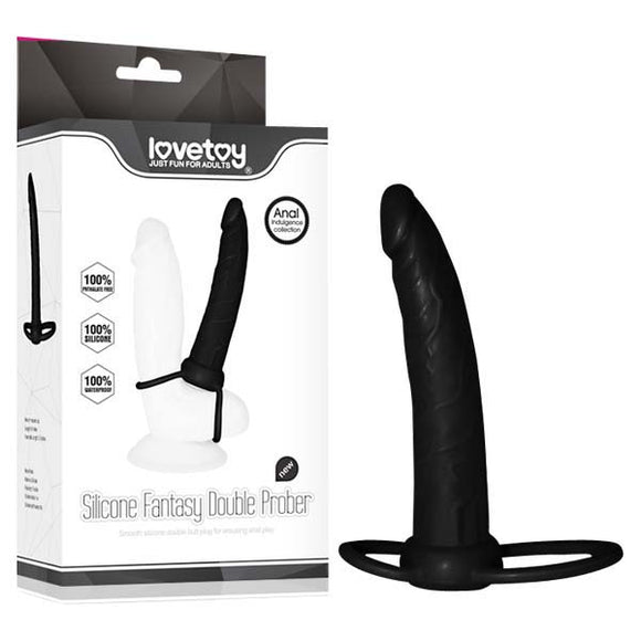 Anal Indulgence Collection Silicone Fantasy Double Prober - Black 15.2 cm (6) Anal Dong & Cock Ring-LV2614