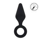 LEVELZ Silicone Anal Plug with Loop - Large - Black Large Butt Plug