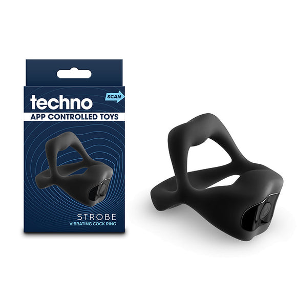 Techno - Strobe - Black - Black USB Rechargeable Vibrating Cock Ring with App Control-NSN-0287-53