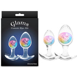 Glams Cosmic 2pc Kit - Rainbow - Clear/Rainbow Butt Plugs - Set of 2 Sizes-NSN-0515-09