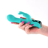 INYA Cyberluxe - Aqua - Aqua 18 cm USB Rechargeable Rabbit Vibrator with Sliding Ring Shaft-NSN-0560-48