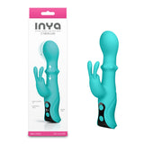INYA Cyberluxe - Aqua - Aqua 18 cm USB Rechargeable Rabbit Vibrator with Sliding Ring Shaft-NSN-0560-48
