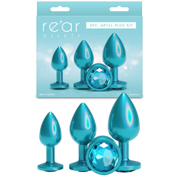Rear Assets Trainer Kit - Iridescent Teal - Iridescent Teal Metallic Butt Plugs - Set of 3 Sizes-NSN-0960-07