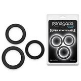 Renegade 3pc Slim Rings - Black - Black Cock Rings - Set of 3 Sizes-NSN-1111-03