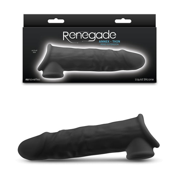 Renegade Annex - Thin - Black - Black 19.4 cm Penis Extender Sleeve-NSN-1165-03
