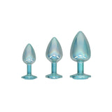 OUCH! Paris Collection - Metal Anal Plug Set - Blue - Metallic Blue Butt Plugs with Gem Bases - Set of 3 Sizes-OU1059BLU