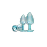 OUCH! Paris Collection - Metal Anal Plug Set - Blue - Metallic Blue Butt Plugs with Gem Bases - Set of 3 Sizes-OU1059BLU