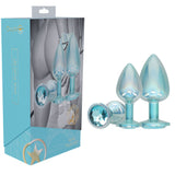OUCH! Paris Collection - Metal Anal Plug Set - Blue - Metallic Blue Butt Plugs with Gem Bases - Set of 3 Sizes-OU1059BLU