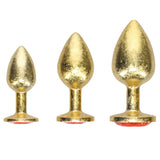 OUCH! Milan Collection - Metal Anal Plug Set - Gold - Gold Butt Plugs with Gem Bases - Set of 3 Sizes-OU1059GLD
