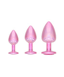 OUCH! Paris Collection - Metal Anal Plug Set - Pink - Metallic Pink Butt Plugs with Gem Bases - Set of 3 Sizes-OU1059PNK