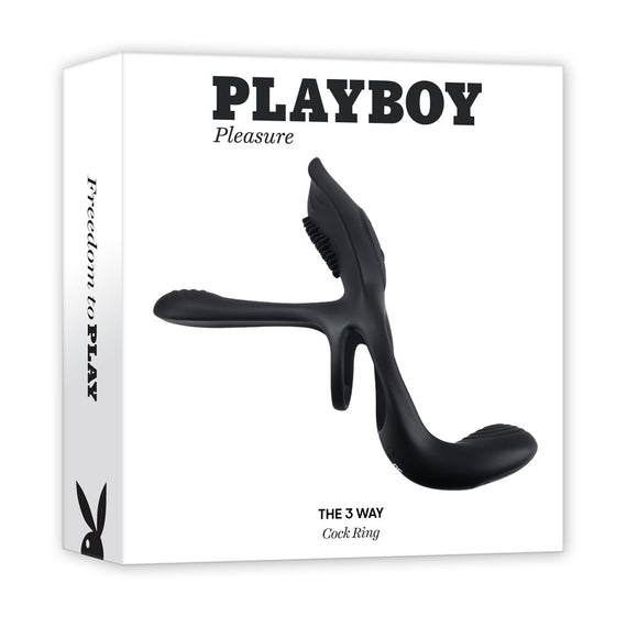 Playboy Pleasure The 3 Way - Black USB Rechargeable Vibrating Cock Ring with Wireless Remote-PB-RS-1287-2