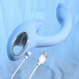 Playboy Pleasure SAPPHIRE SKY - Blue 21.6 cm USB Rechargeable Vibrator with Double Tongue Stimulator-PB-RS-4509-2