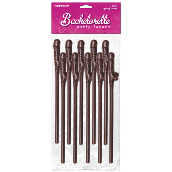 Bachelorette Party Favors - Dicky Sipping Straws - Chocolate Coloured Straws - Set of 10-PD6203-04