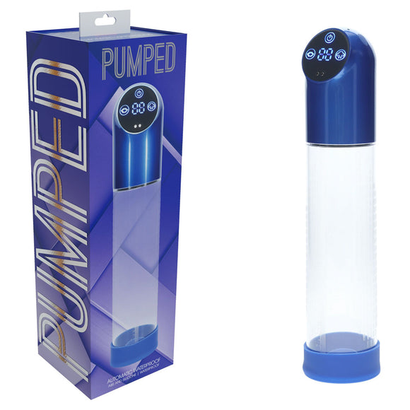 PUMPED Automatic Waterproof Pump - Metal Blue - Blue/Clear USB Rechargeable Automatic Penis Pump-PMP056MBL