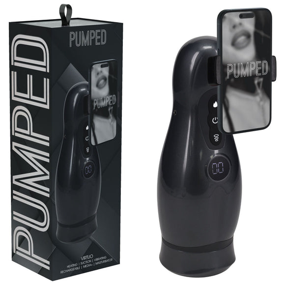 PUMPED Virtuo - Gunmetal - Gunmetal Grey/Clear USB Rechargeable Sucking And Vibrating Auto Masturbator-PMP065GUN