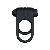 Passion Play Silicone Vibrating Dual Cockring - Black USB Rechargeable Cock & Balls Ring