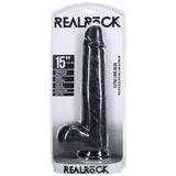 REALROCK 38cm Extra Long Dildo with Balls - Black - Black 38 cm (15'') Extra Long Dong